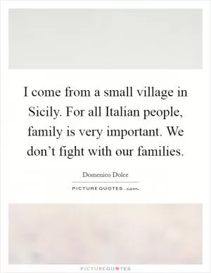 I come from a small village in Sicily. For all Italian people, family is very important. We don’t fight with our families Picture Quote #1
