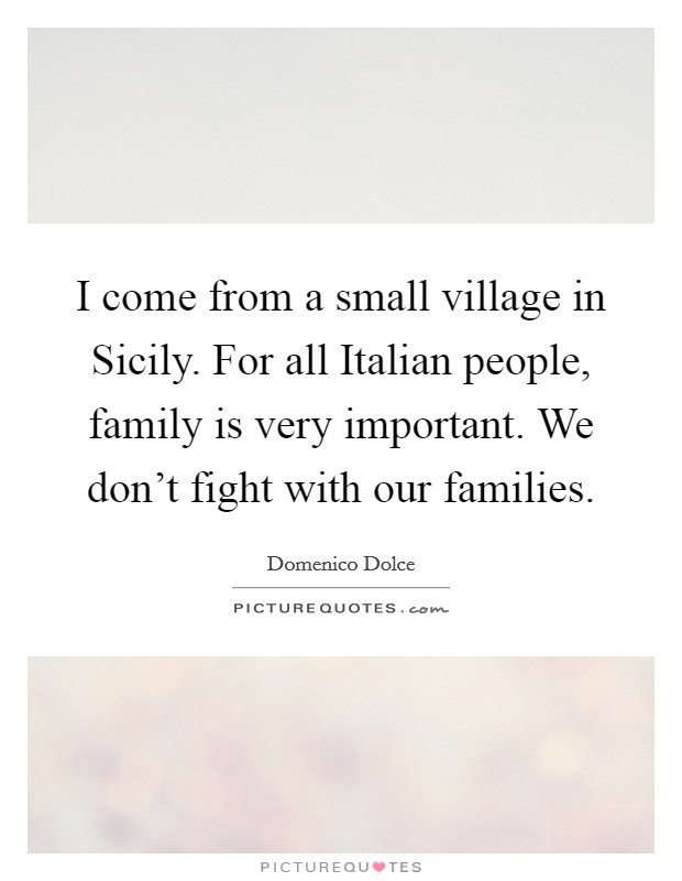 I come from a small village in Sicily. For all Italian people, family is very important. We don't fight with our families. Picture Quote #1