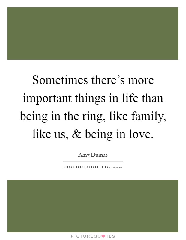 Sometimes there's more important things in life than being in the ring, like family, like us, and being in love. Picture Quote #1