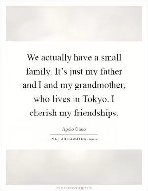 We actually have a small family. It’s just my father and I and my grandmother, who lives in Tokyo. I cherish my friendships Picture Quote #1