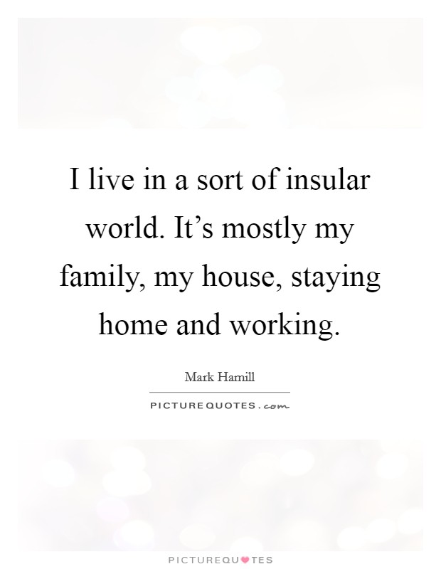 I live in a sort of insular world. It's mostly my family, my house, staying home and working. Picture Quote #1