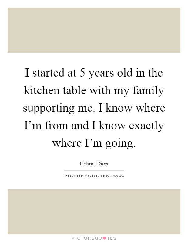I started at 5 years old in the kitchen table with my family supporting me. I know where I'm from and I know exactly where I'm going. Picture Quote #1