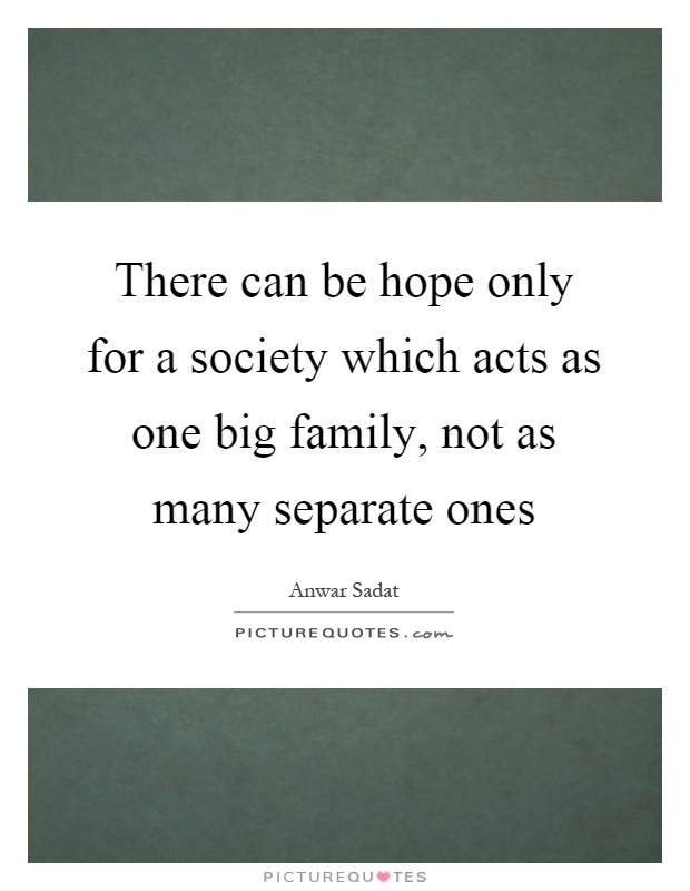 There can be hope only for a society which acts as one big family, not as many separate ones Picture Quote #1
