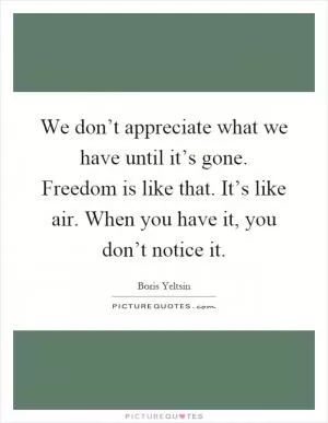 We don’t appreciate what we have until it’s gone. Freedom is like that. It’s like air. When you have it, you don’t notice it Picture Quote #1