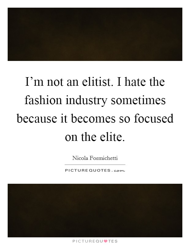 I'm not an elitist. I hate the fashion industry sometimes because it becomes so focused on the elite. Picture Quote #1
