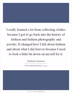 I really learned a lot from collecting clothes because I got to go back into the history of fashion and fashion photography and jewelry. It changed how I felt about fashion and about what I did forever because I used to look a little bit down on myself for it Picture Quote #1