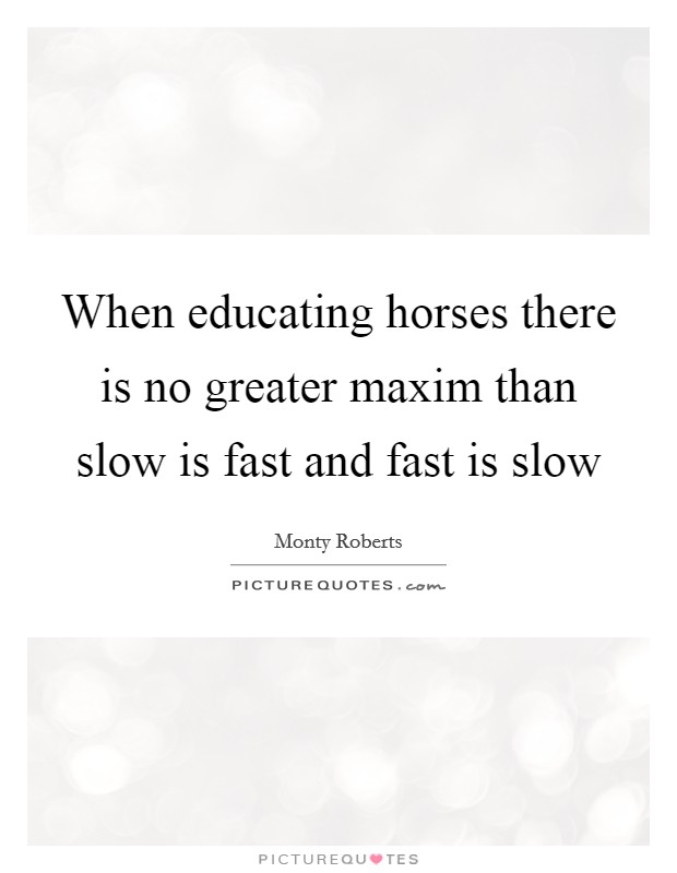 When educating horses there is no greater maxim than slow is fast and fast is slow Picture Quote #1