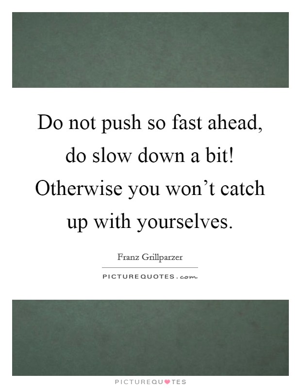Do not push so fast ahead, do slow down a bit! Otherwise you won't catch up with yourselves. Picture Quote #1