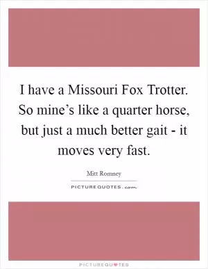 I have a Missouri Fox Trotter. So mine’s like a quarter horse, but just a much better gait - it moves very fast Picture Quote #1