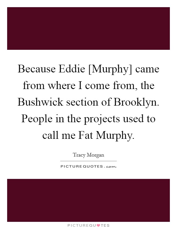 Because Eddie [Murphy] came from where I come from, the Bushwick section of Brooklyn. People in the projects used to call me Fat Murphy. Picture Quote #1