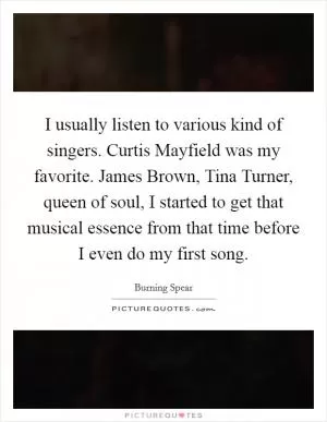 I usually listen to various kind of singers. Curtis Mayfield was my favorite. James Brown, Tina Turner, queen of soul, I started to get that musical essence from that time before I even do my first song Picture Quote #1
