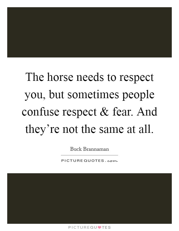 The horse needs to respect you, but sometimes people confuse respect and fear. And they're not the same at all. Picture Quote #1