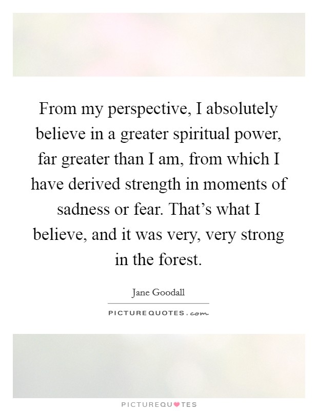 From my perspective, I absolutely believe in a greater spiritual power, far greater than I am, from which I have derived strength in moments of sadness or fear. That's what I believe, and it was very, very strong in the forest. Picture Quote #1