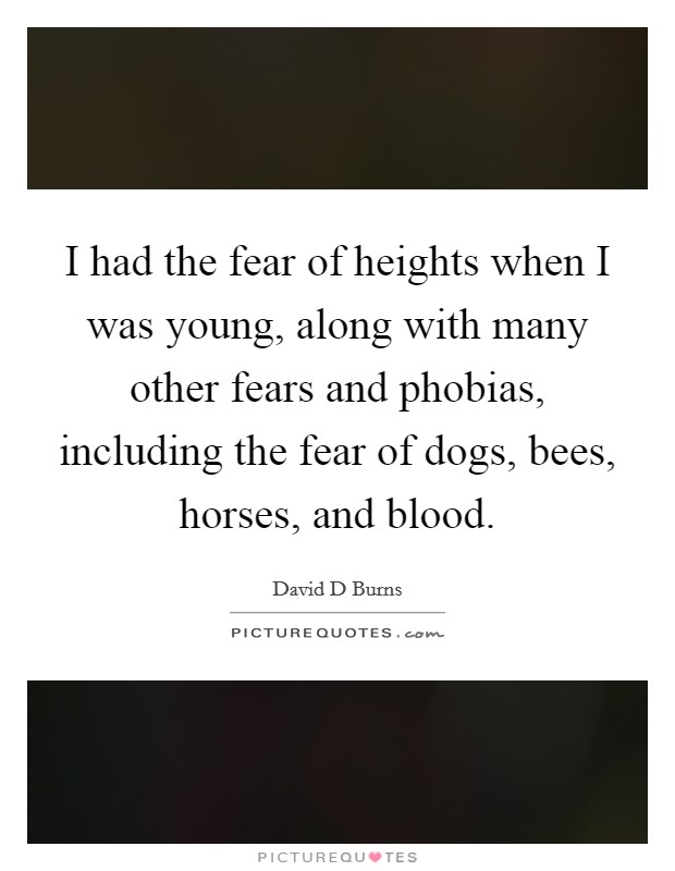 I had the fear of heights when I was young, along with many other fears and phobias, including the fear of dogs, bees, horses, and blood. Picture Quote #1