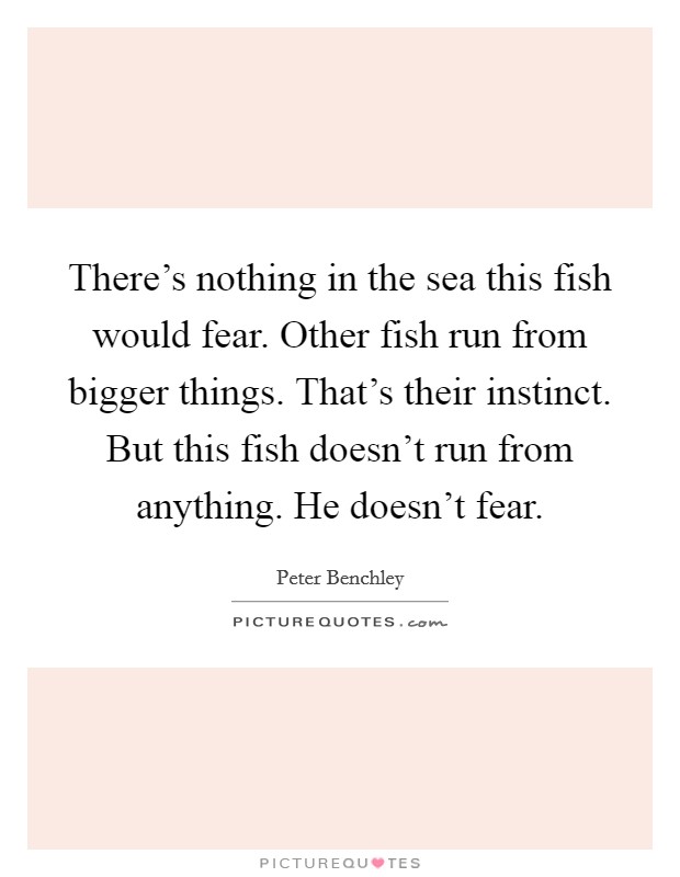 There's nothing in the sea this fish would fear. Other fish run from bigger things. That's their instinct. But this fish doesn't run from anything. He doesn't fear. Picture Quote #1