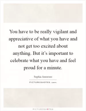 You have to be really vigilant and appreciative of what you have and not get too excited about anything. But it’s important to celebrate what you have and feel proud for a minute Picture Quote #1