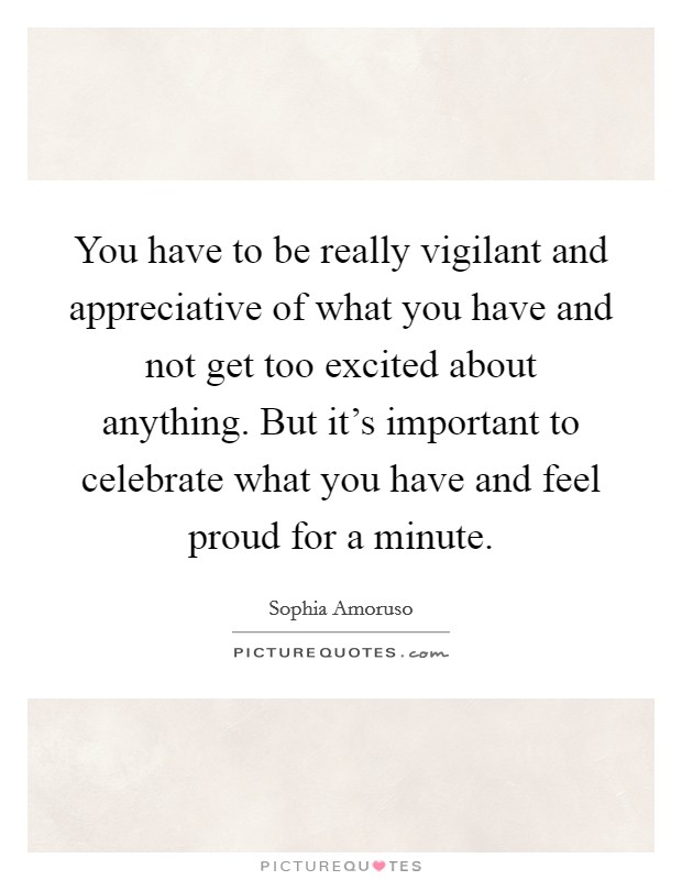 You have to be really vigilant and appreciative of what you have and not get too excited about anything. But it's important to celebrate what you have and feel proud for a minute. Picture Quote #1
