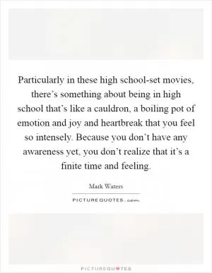 Particularly in these high school-set movies, there’s something about being in high school that’s like a cauldron, a boiling pot of emotion and joy and heartbreak that you feel so intensely. Because you don’t have any awareness yet, you don’t realize that it’s a finite time and feeling Picture Quote #1