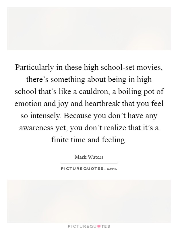 Particularly in these high school-set movies, there's something about being in high school that's like a cauldron, a boiling pot of emotion and joy and heartbreak that you feel so intensely. Because you don't have any awareness yet, you don't realize that it's a finite time and feeling. Picture Quote #1