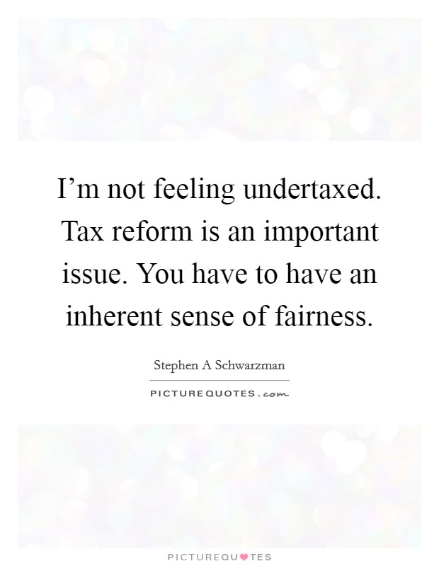 I'm not feeling undertaxed. Tax reform is an important issue. You have to have an inherent sense of fairness. Picture Quote #1