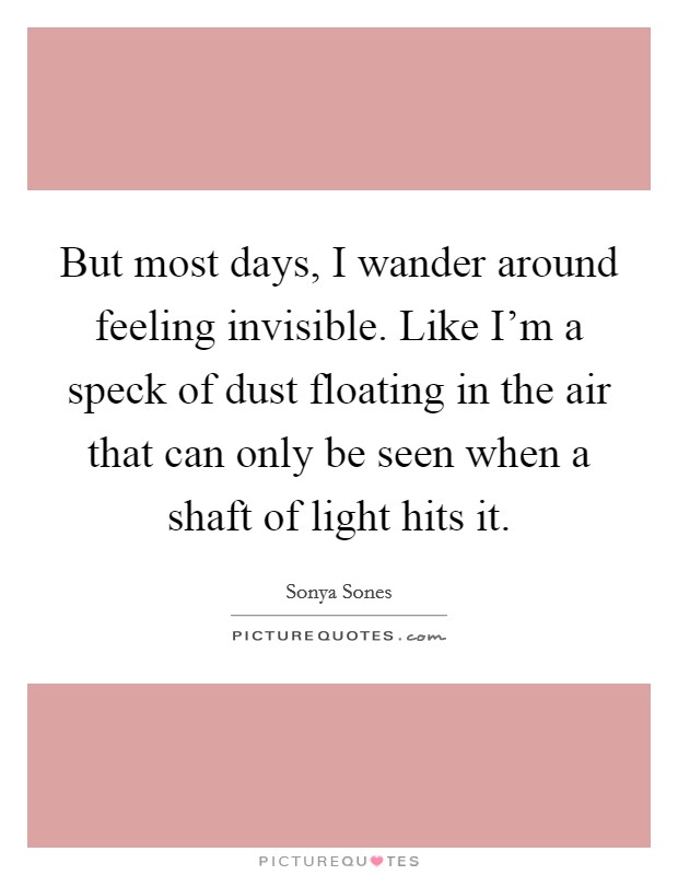 But most days, I wander around feeling invisible. Like I'm a speck of dust floating in the air that can only be seen when a shaft of light hits it. Picture Quote #1
