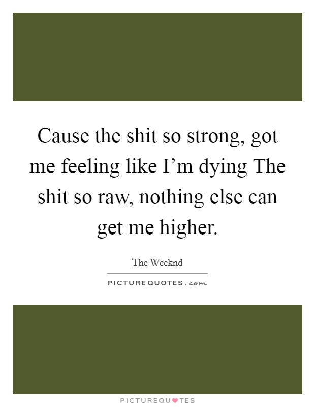 Cause the shit so strong, got me feeling like I'm dying The shit so raw, nothing else can get me higher. Picture Quote #1