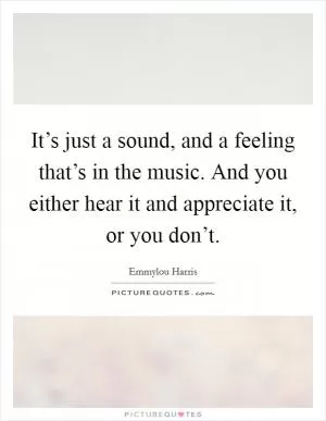 It’s just a sound, and a feeling that’s in the music. And you either hear it and appreciate it, or you don’t Picture Quote #1
