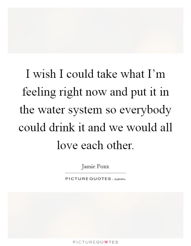 I wish I could take what I'm feeling right now and put it in the water system so everybody could drink it and we would all love each other. Picture Quote #1