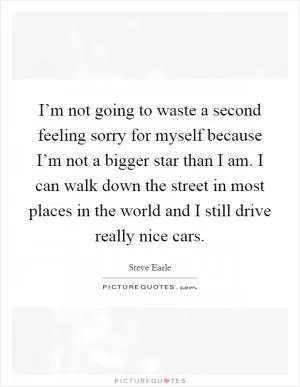 I’m not going to waste a second feeling sorry for myself because I’m not a bigger star than I am. I can walk down the street in most places in the world and I still drive really nice cars Picture Quote #1