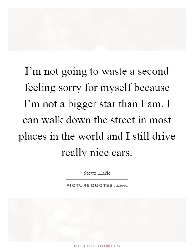 I'm not going to waste a second feeling sorry for myself because I'm not a bigger star than I am. I can walk down the street in most places in the world and I still drive really nice cars. Picture Quote #1