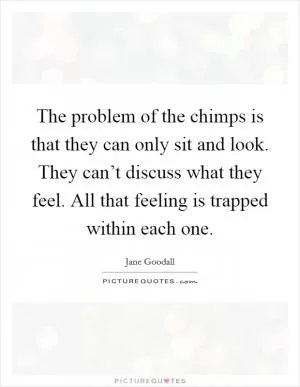 The problem of the chimps is that they can only sit and look. They can’t discuss what they feel. All that feeling is trapped within each one Picture Quote #1