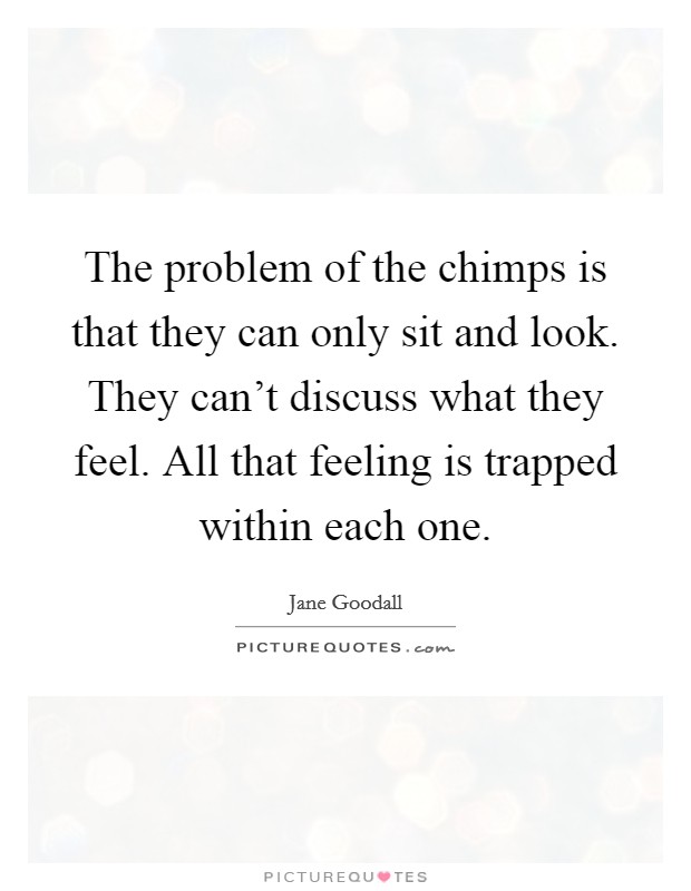 The problem of the chimps is that they can only sit and look. They can't discuss what they feel. All that feeling is trapped within each one. Picture Quote #1