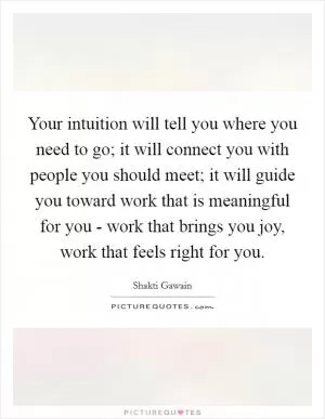 Your intuition will tell you where you need to go; it will connect you with people you should meet; it will guide you toward work that is meaningful for you - work that brings you joy, work that feels right for you Picture Quote #1