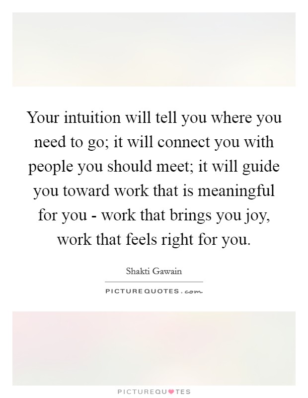 Your intuition will tell you where you need to go; it will connect you with people you should meet; it will guide you toward work that is meaningful for you - work that brings you joy, work that feels right for you. Picture Quote #1