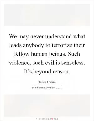 We may never understand what leads anybody to terrorize their fellow human beings. Such violence, such evil is senseless. It’s beyond reason Picture Quote #1
