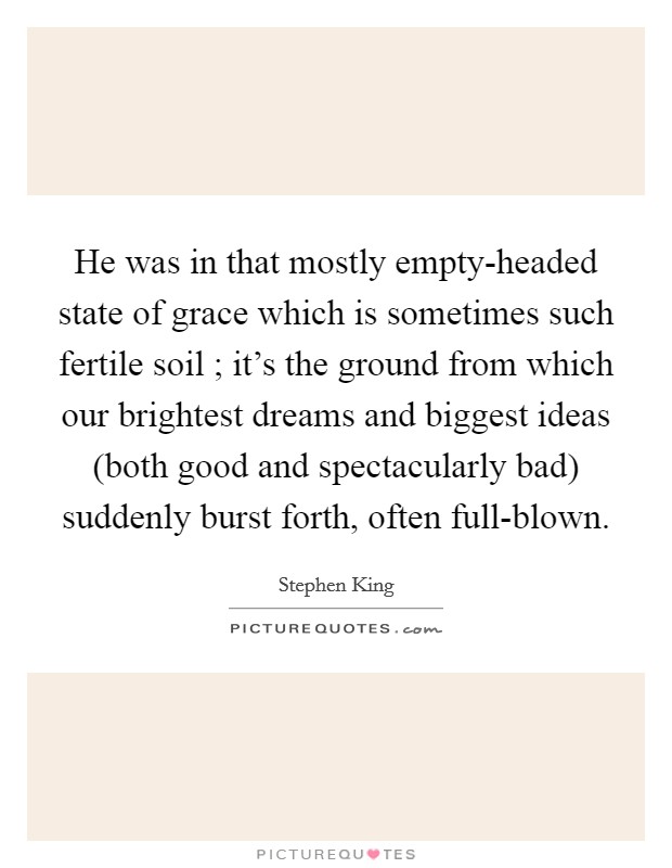 He was in that mostly empty-headed state of grace which is sometimes such fertile soil ; it's the ground from which our brightest dreams and biggest ideas (both good and spectacularly bad) suddenly burst forth, often full-blown. Picture Quote #1