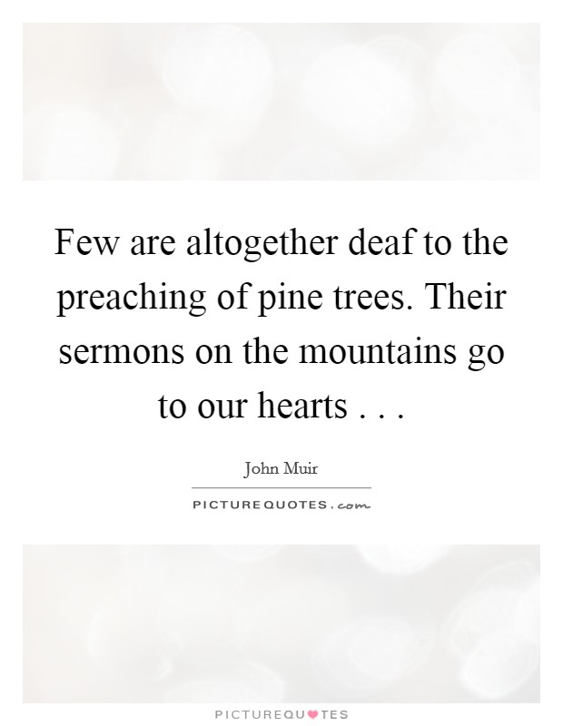 Few are altogether deaf to the preaching of pine trees. Their sermons on the mountains go to our hearts . . . Picture Quote #1