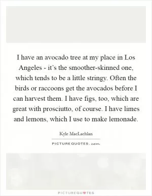 I have an avocado tree at my place in Los Angeles - it’s the smoother-skinned one, which tends to be a little stringy. Often the birds or raccoons get the avocados before I can harvest them. I have figs, too, which are great with prosciutto, of course. I have limes and lemons, which I use to make lemonade Picture Quote #1