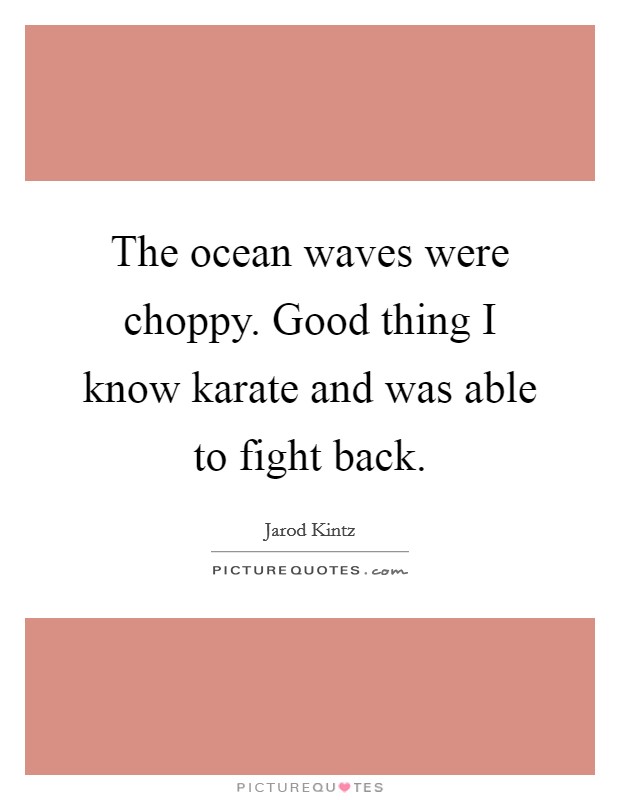 The ocean waves were choppy. Good thing I know karate and was able to fight back. Picture Quote #1