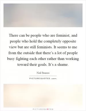 There can be people who are feminist, and people who hold the completely opposite view but are still feminists. It seems to me from the outside that there’s a lot of people busy fighting each other rather than working toward their goals. It’s a shame Picture Quote #1