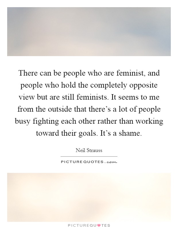 There can be people who are feminist, and people who hold the completely opposite view but are still feminists. It seems to me from the outside that there's a lot of people busy fighting each other rather than working toward their goals. It's a shame. Picture Quote #1