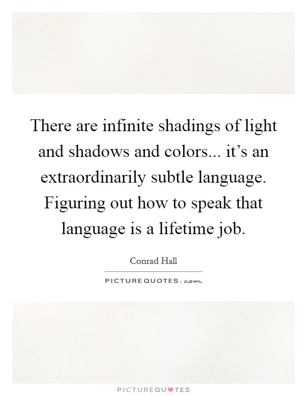 There are infinite shadings of light and shadows and colors... it's an extraordinarily subtle language. Figuring out how to speak that language is a lifetime job. Picture Quote #1