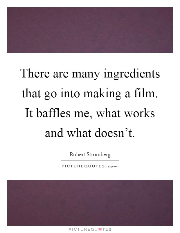There are many ingredients that go into making a film. It baffles me, what works and what doesn't. Picture Quote #1
