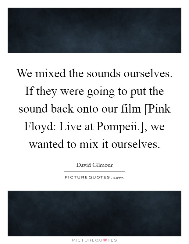 We mixed the sounds ourselves. If they were going to put the sound back onto our film [Pink Floyd: Live at Pompeii.], we wanted to mix it ourselves. Picture Quote #1
