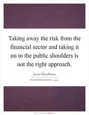 Taking away the risk from the financial sector and taking it on to the public shoulders is not the right approach Picture Quote #1