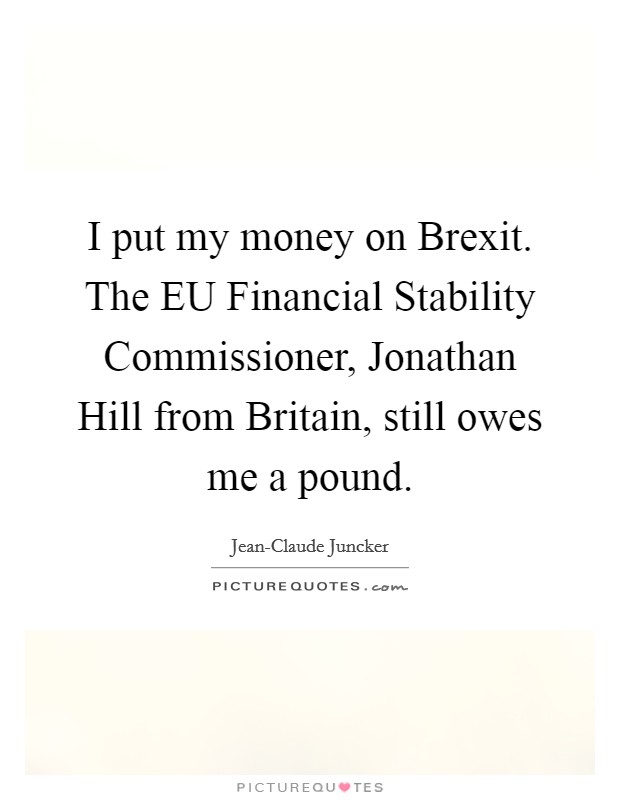 I put my money on Brexit. The EU Financial Stability Commissioner, Jonathan Hill from Britain, still owes me a pound. Picture Quote #1