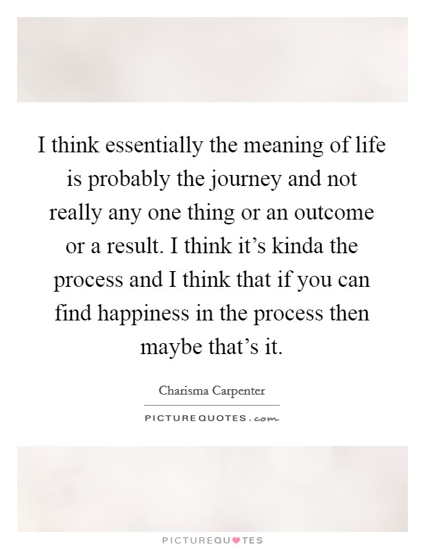 I think essentially the meaning of life is probably the journey and not really any one thing or an outcome or a result. I think it's kinda the process and I think that if you can find happiness in the process then maybe that's it. Picture Quote #1