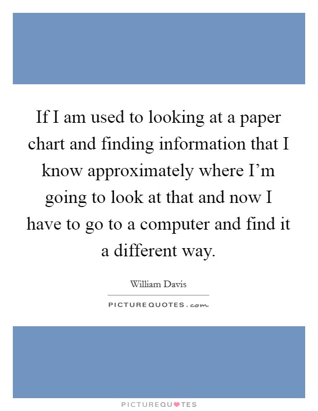 If I am used to looking at a paper chart and finding information that I know approximately where I'm going to look at that and now I have to go to a computer and find it a different way. Picture Quote #1