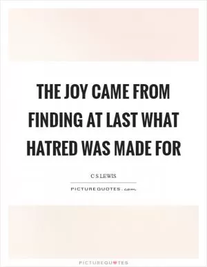 The joy came from finding at last what hatred was made for Picture Quote #1