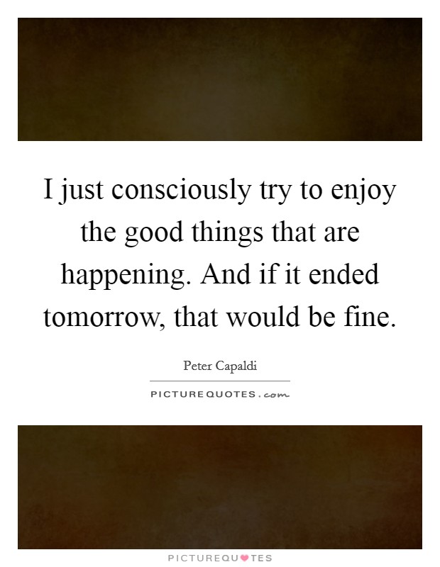 I just consciously try to enjoy the good things that are happening. And if it ended tomorrow, that would be fine. Picture Quote #1